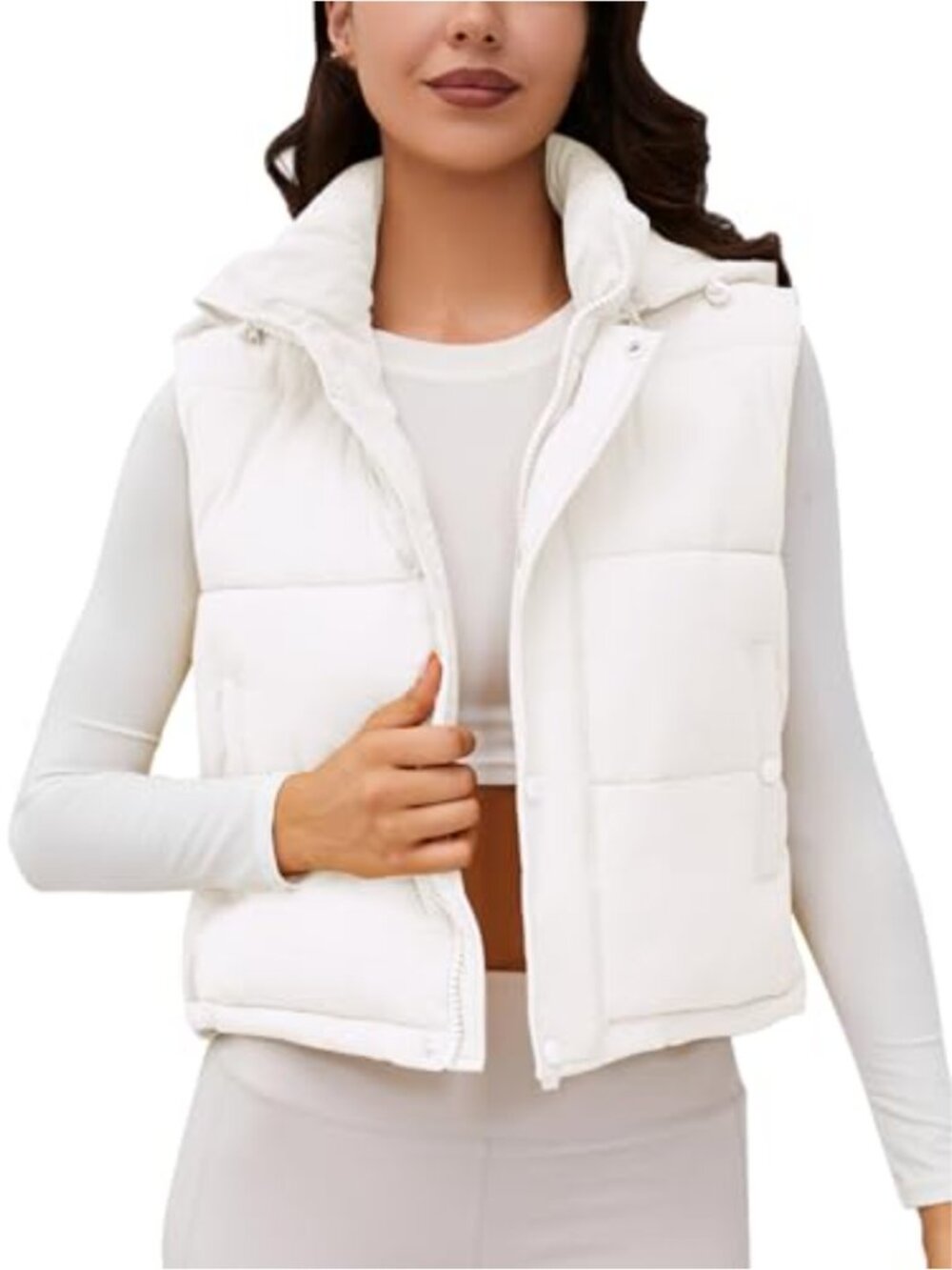Womens Cropped Puffer Vest with Removable Hood Quilted Padded Gilet Winter